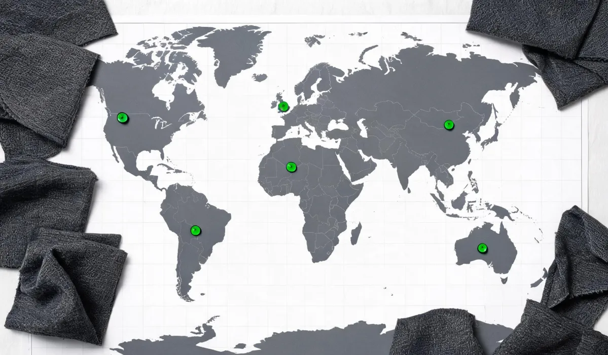 Abstract global map with textile application markers