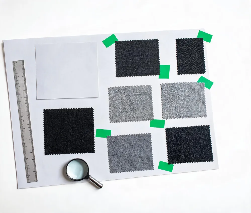 Organized textile sourcing dossier and sample set